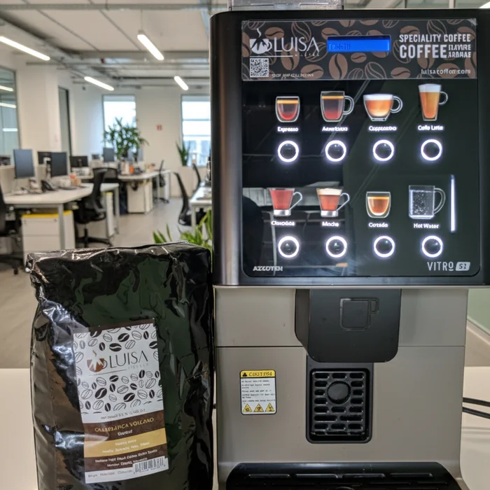 Luisa Coffee bean-to-cup machine installed in a real Miami office